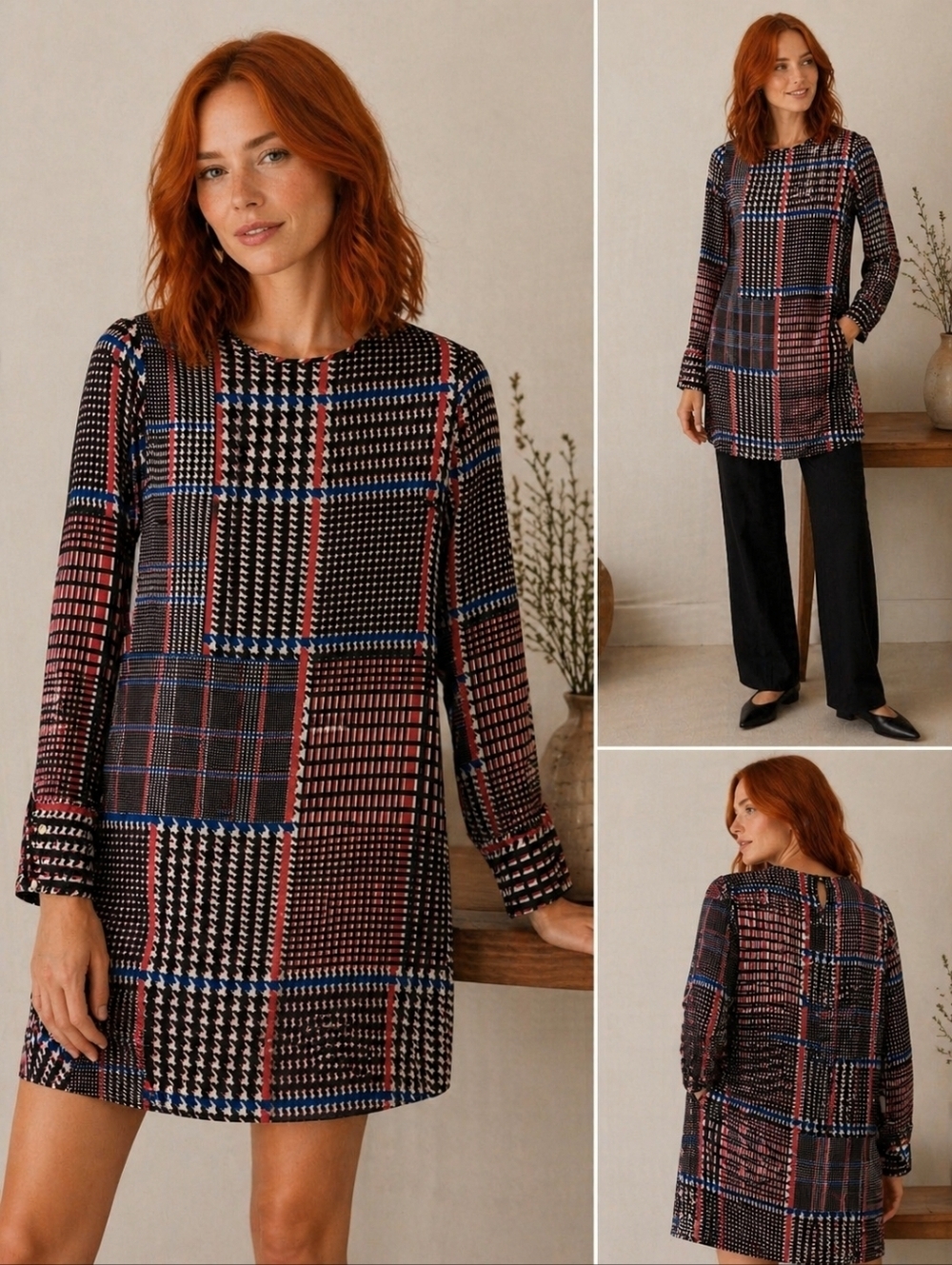 PATCHWORK PRINT LONG SLEEVE BLOUSE CHIC RELAXED FIT SIZE SMALL